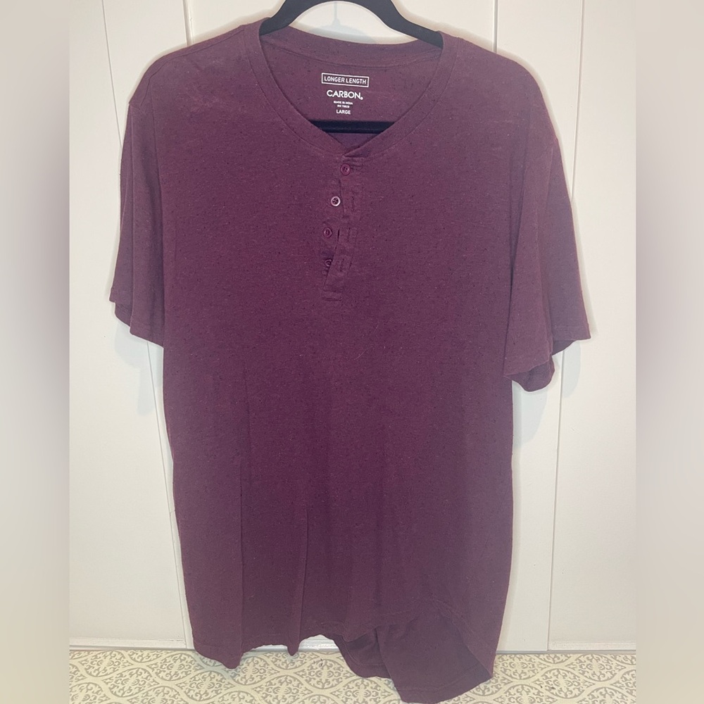 Carbon Maroon Henley Longline TShirt Size Mens Large Preloved